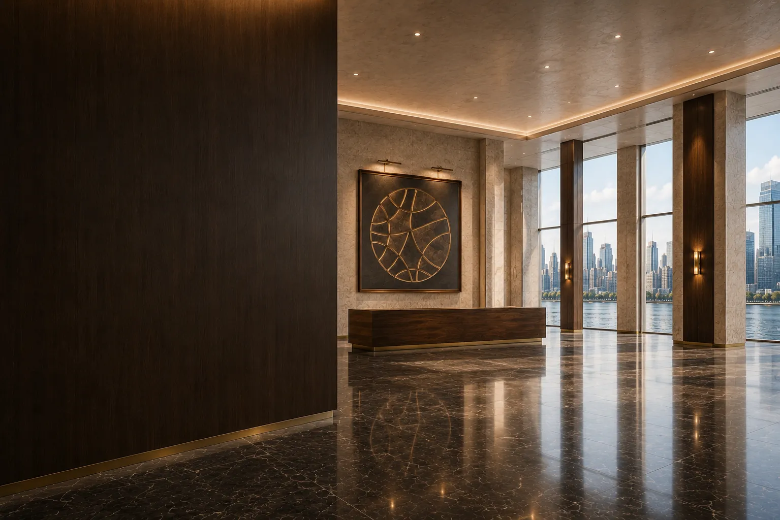A CERNO Global reception space at dusk